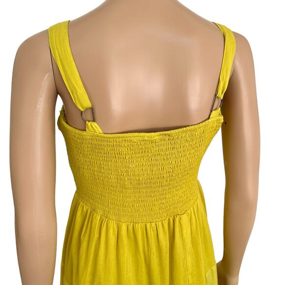 NAOO Eyelet lace Maxi Sun Dress tiered yellow smocked cottage vacation Small - Picture 5 of 10